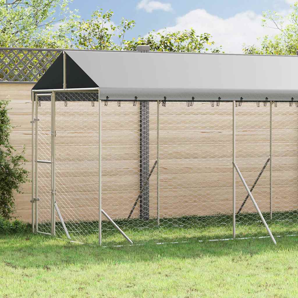 udendørs hundegård med tag 2x10x2,5 m galvaniseret stål sølv