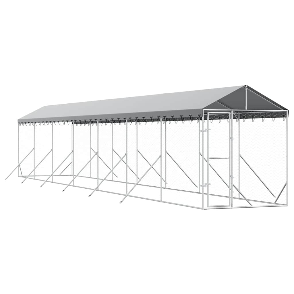 udendørs hundegård med tag 2x14x2,5 m galvaniseret stål sølv
