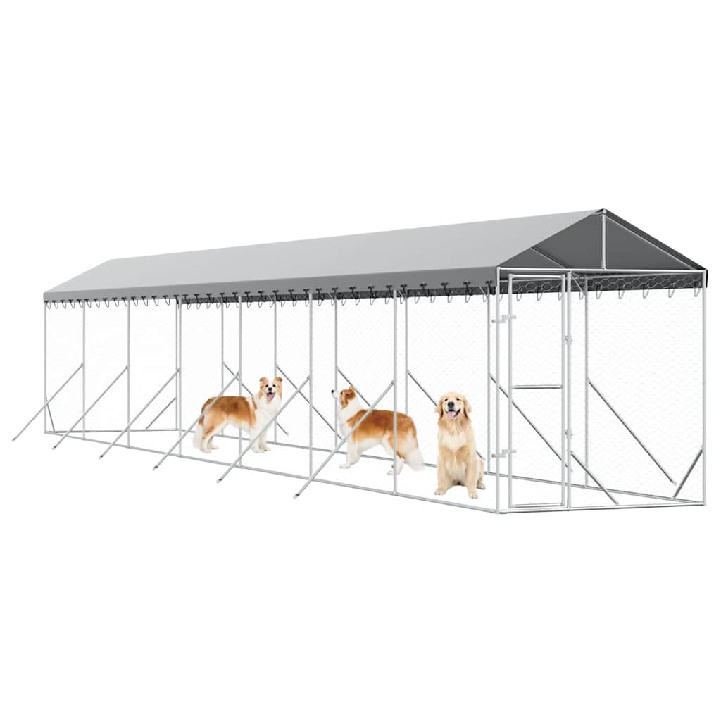 udendørs hundegård med tag 2x14x2,5 m galvaniseret stål sølv
