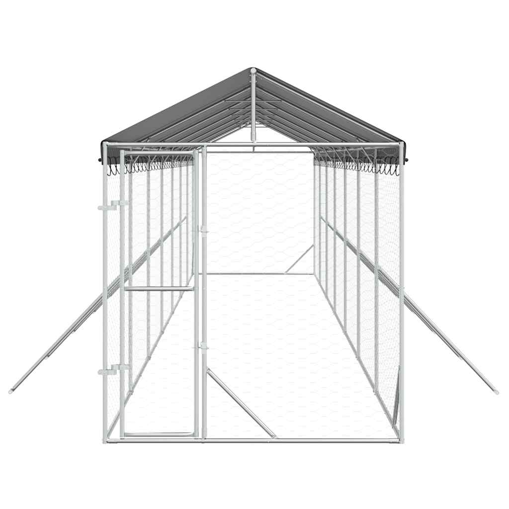 udendørs hundegård med tag 2x14x2,5 m galvaniseret stål sølv
