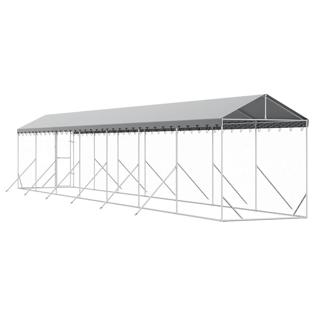 udendørs hundegård med tag 2x14x2,5 m galvaniseret stål sølv
