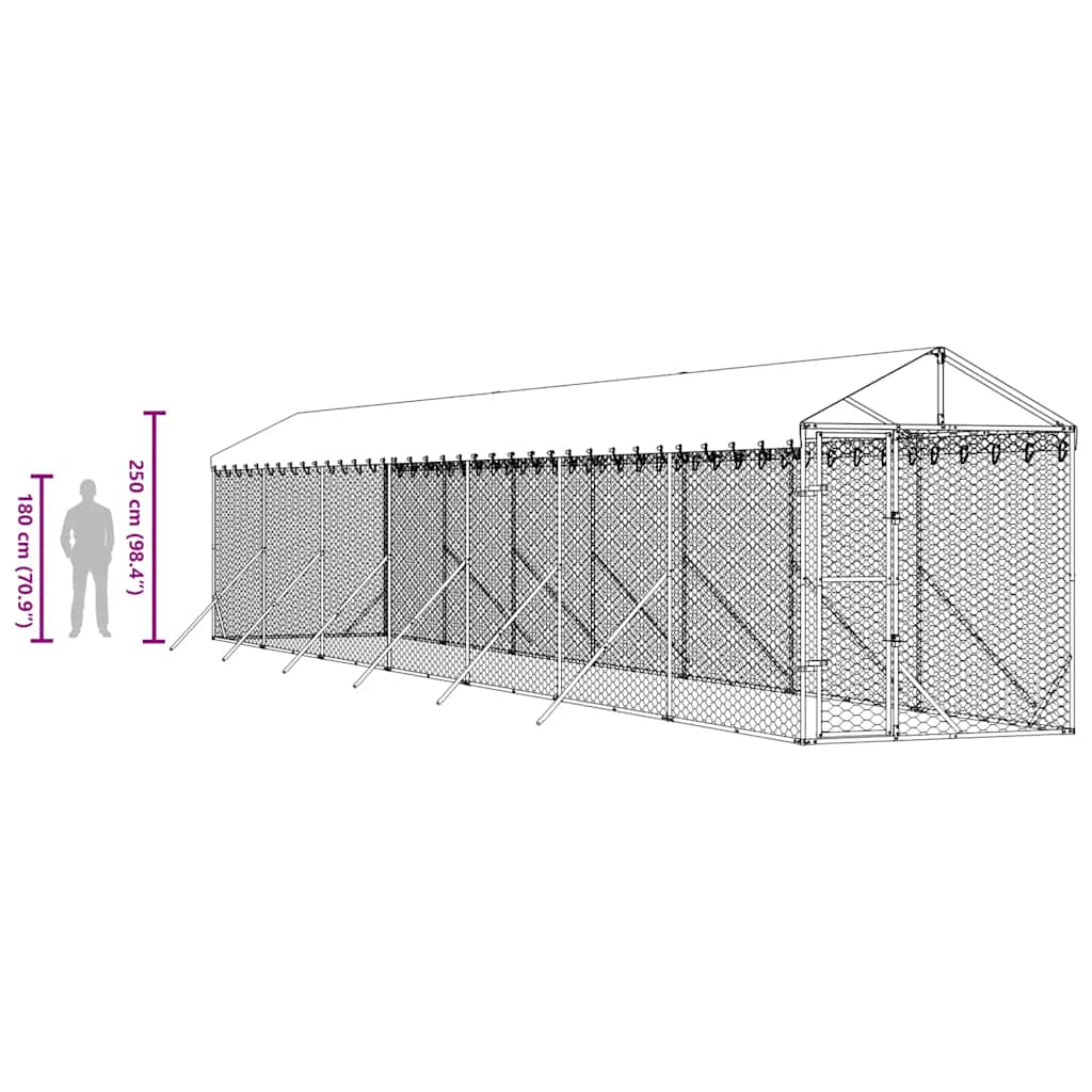udendørs hundegård med tag 2x14x2,5 m galvaniseret stål sølv