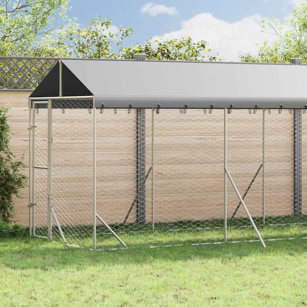 udendørs hundegård med tag 2x14x2,5 m galvaniseret stål sølv