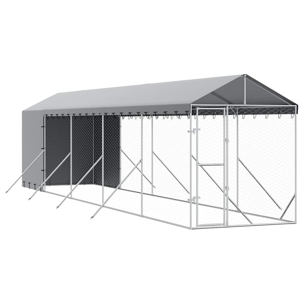udendørs hundegård med tag 2x10x2,5 m galvaniseret stål sølv