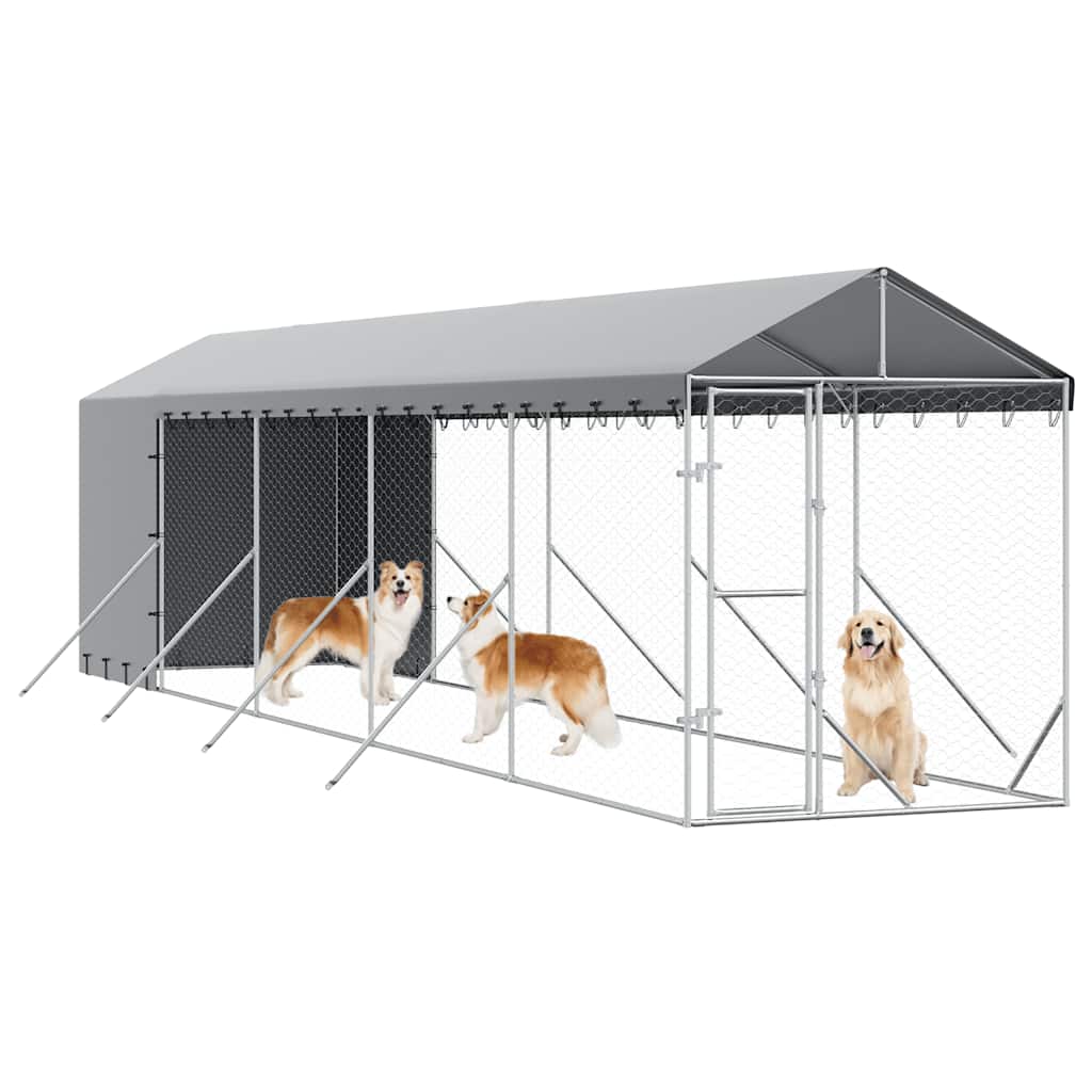 udendørs hundegård med tag 2x10x2,5 m galvaniseret stål sølv