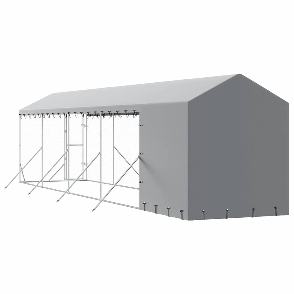 udendørs hundegård med tag 2x10x2,5 m galvaniseret stål sølv