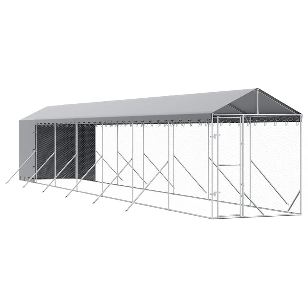 udendørs hundegård med tag 2x14x2,5 m galvaniseret stål sølv