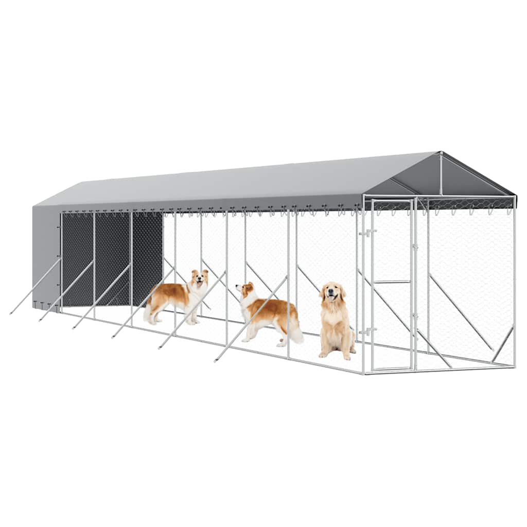 udendørs hundegård med tag 2x14x2,5 m galvaniseret stål sølv