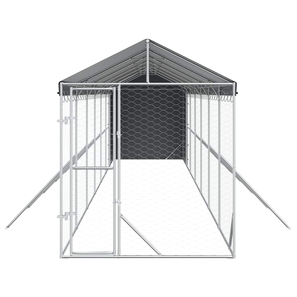 udendørs hundegård med tag 2x14x2,5 m galvaniseret stål sølv
