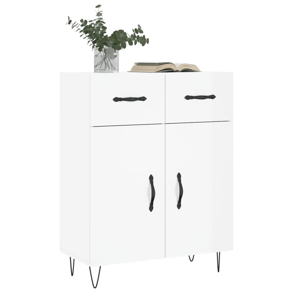 skænk 69,5x34x90 cm konstrueret træ hvid højglans