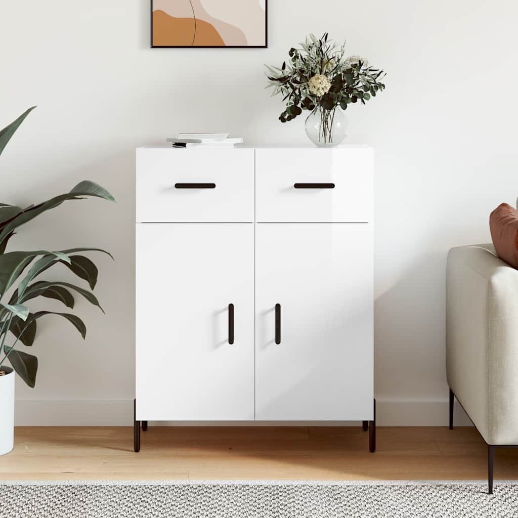 skænk 69,5x34x90 cm konstrueret træ hvid højglans