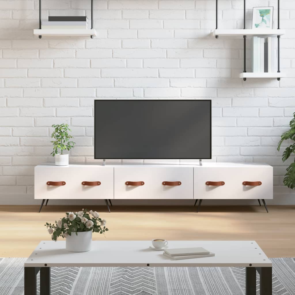 tv-bord 150x36x30 cm konstrueret træ hvid højglans