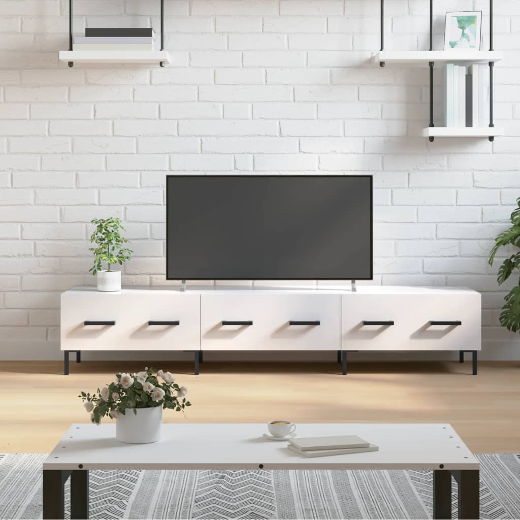 tv-bord 150x36x30 cm konstrueret træ hvid højglans