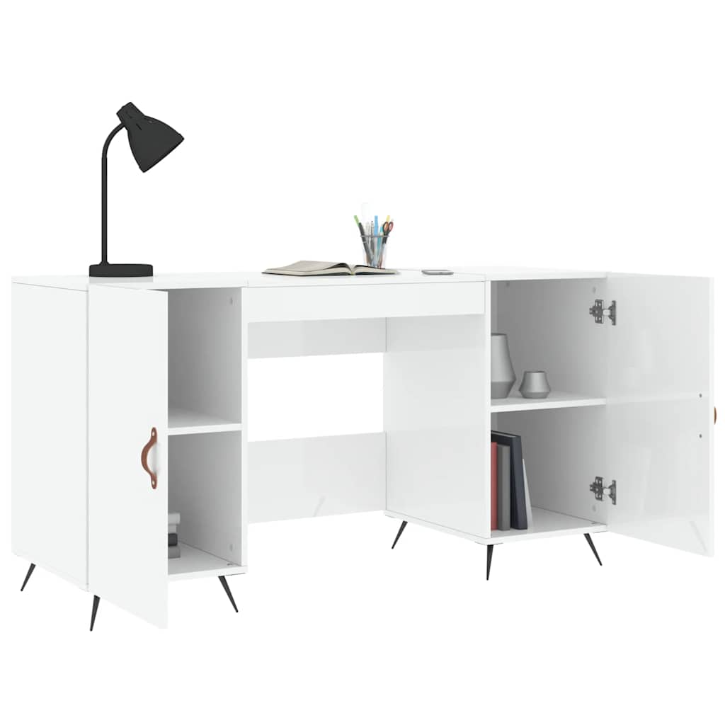 skrivebord 140x50x75 cm konstrueret træ hvid højglans
