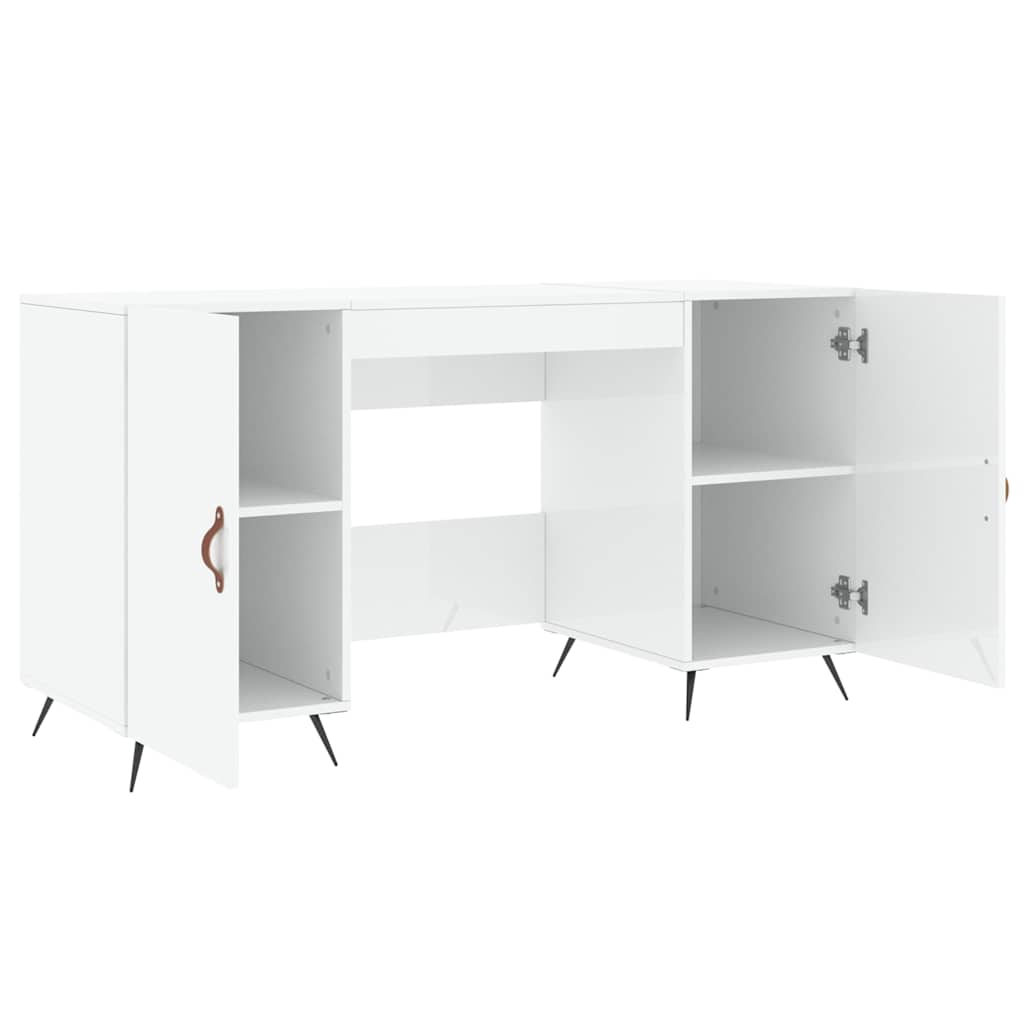 skrivebord 140x50x75 cm konstrueret træ hvid højglans
