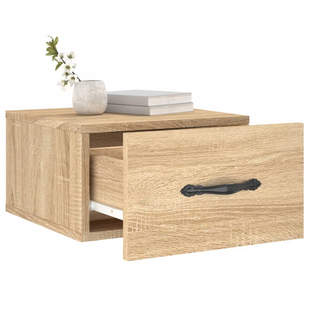 væghængte sengeborde 2 stk. 35x35x20 cm sonoma-eg