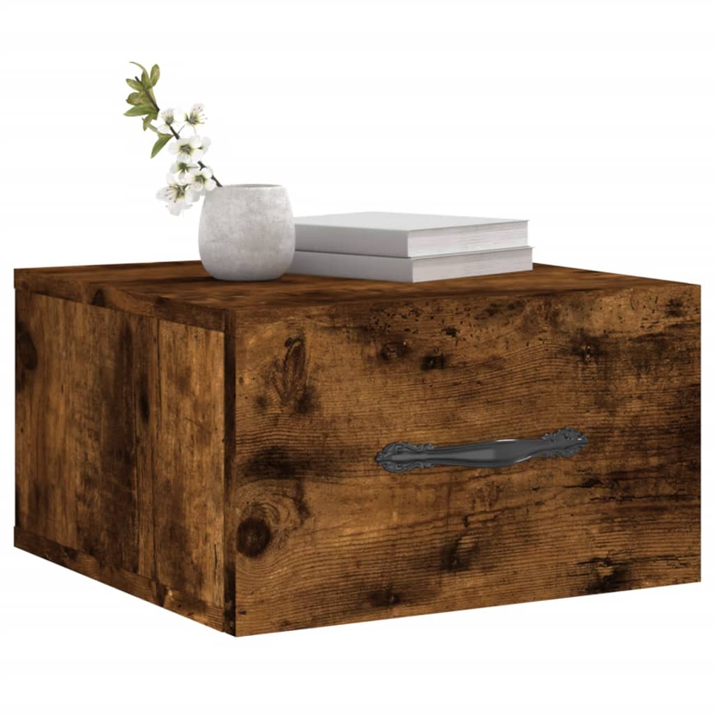 væghængte sengeborde 2 stk. 35x35x20 cm røget egetræsfarve