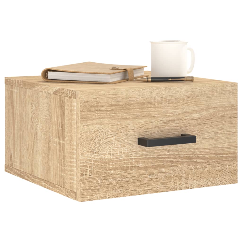 væghængte sengeborde 2 stk. 35x35x20 cm sonoma-eg