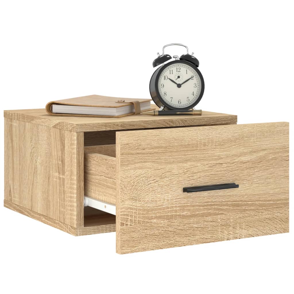 væghængte sengeborde 2 stk. 35x35x20 cm sonoma-eg