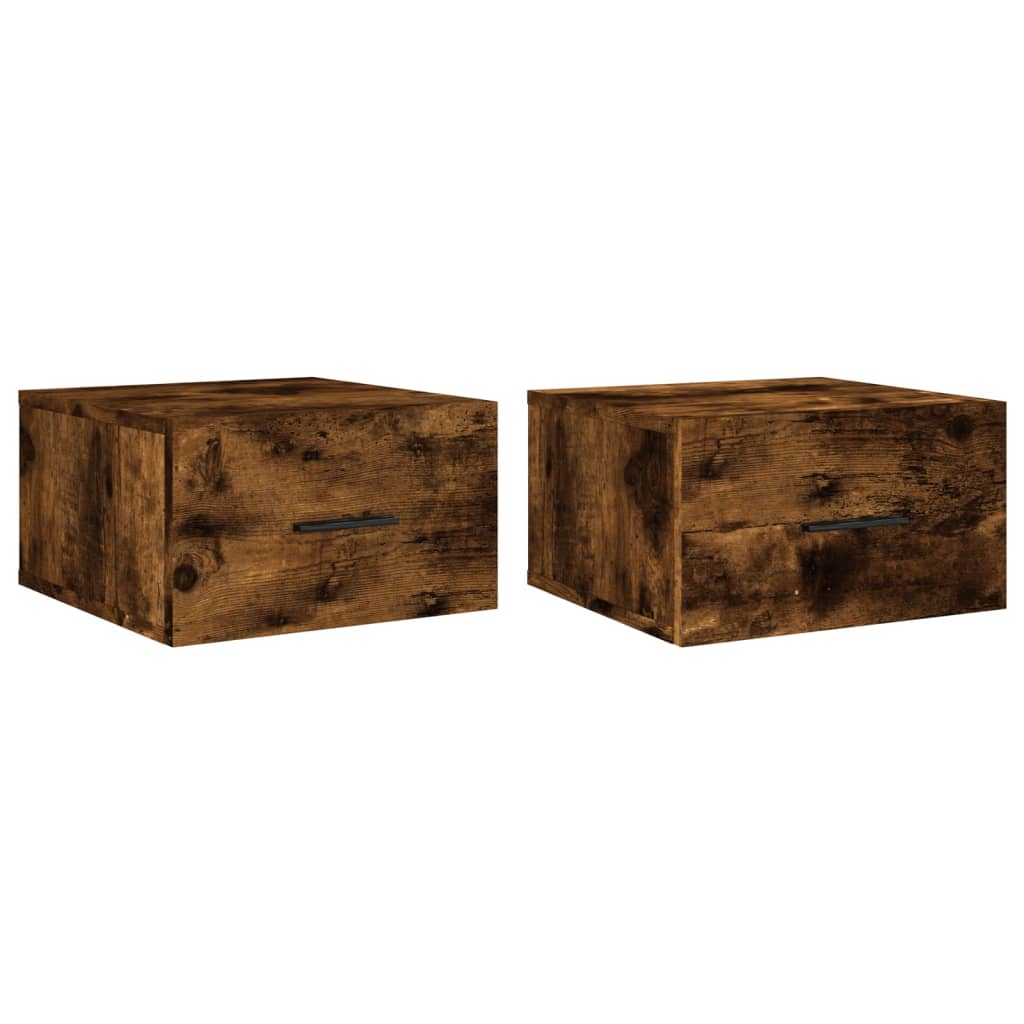 væghængte sengeborde 2 stk. 35x35x20 cm røget egetræsfarve