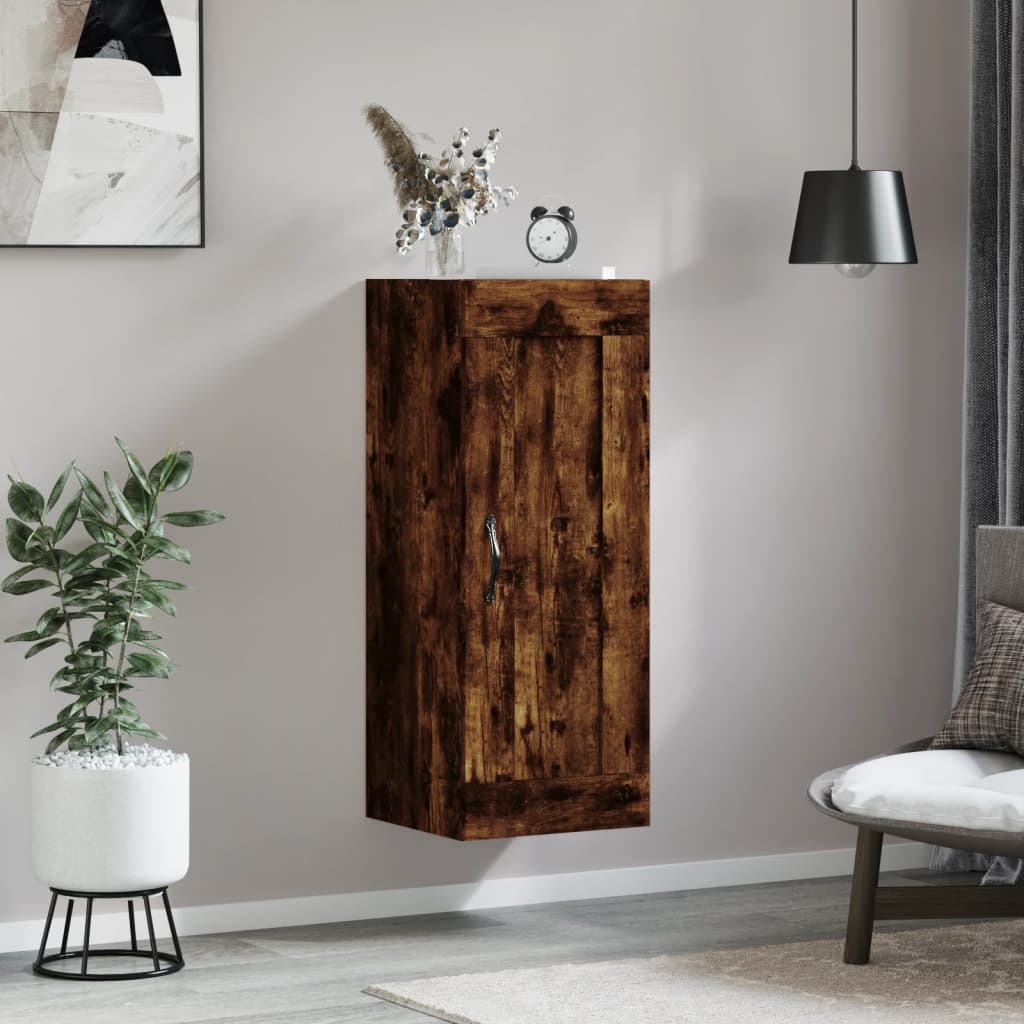 vægskab 34,5x34x90 cm konstrueret træ røget egetræsfarve