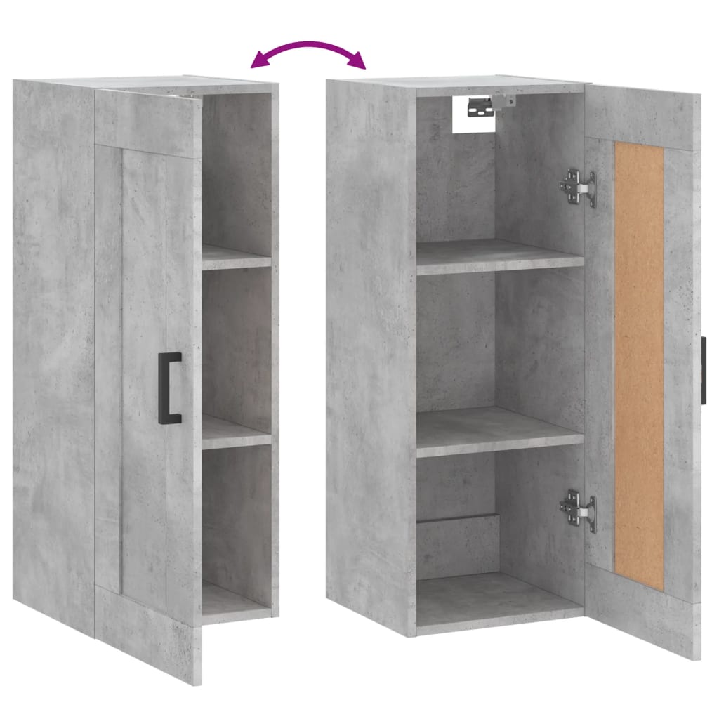 vægskab 34,5x34x90 cm konstrueret træ betongrå