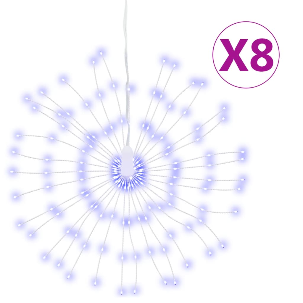 lysende starburst-dekoration 8 stk. 140 LED'er 17 cm blåt lys
