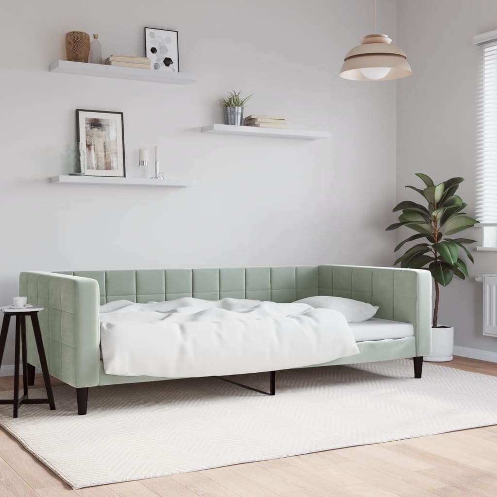 daybed 100x200 cm velour lysegrå