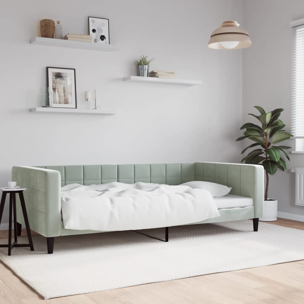 daybed 100x190 cm velour lysegrå