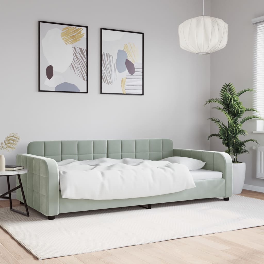daybed 100x190 cm velour lysegrå
