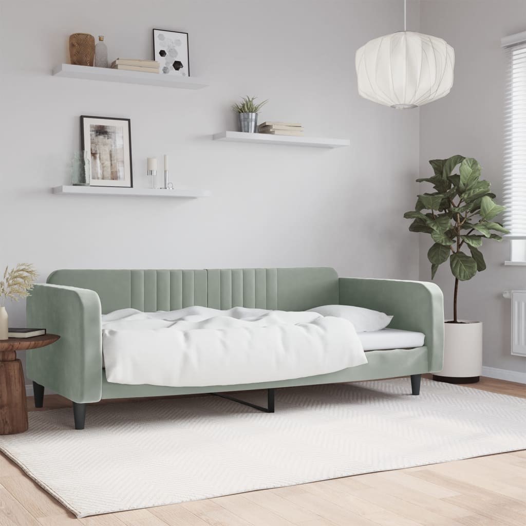 daybed 100x190 cm velour lysegrå