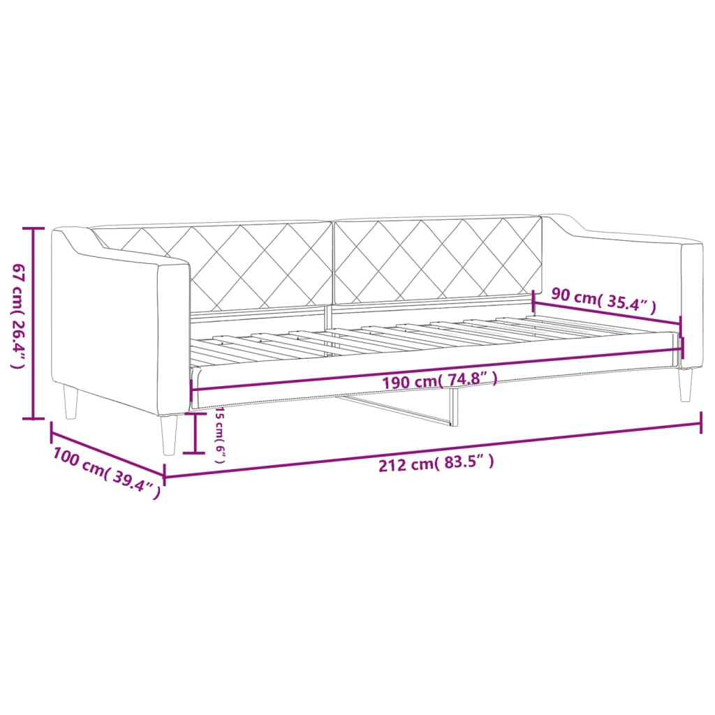 daybed 90x190 cm stof lysegrå