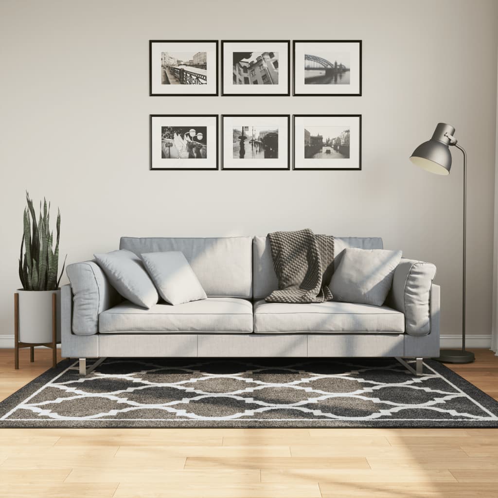 gulvtæppe 120x180 cm vaskbart sort og hvid