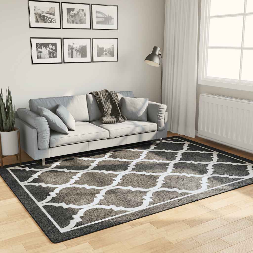 gulvtæppe 160x230 cm vaskbart sort og hvid
