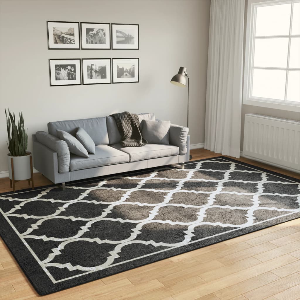 gulvtæppe 190x300 cm vaskbart sort og hvid