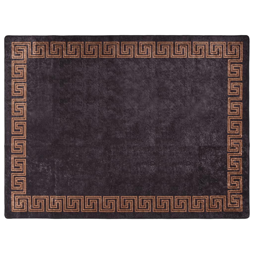 gulvtæppe 400x300 cm vaskbart sort + guldfarvet