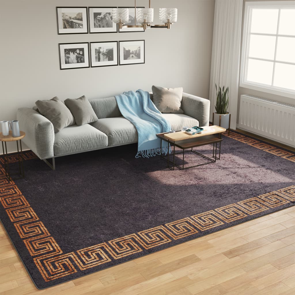 gulvtæppe 400x300 cm vaskbart sort + guldfarvet