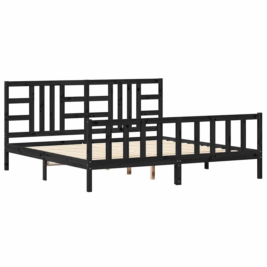 sengeramme med sengegavl 200x200 cm massivt træ sort