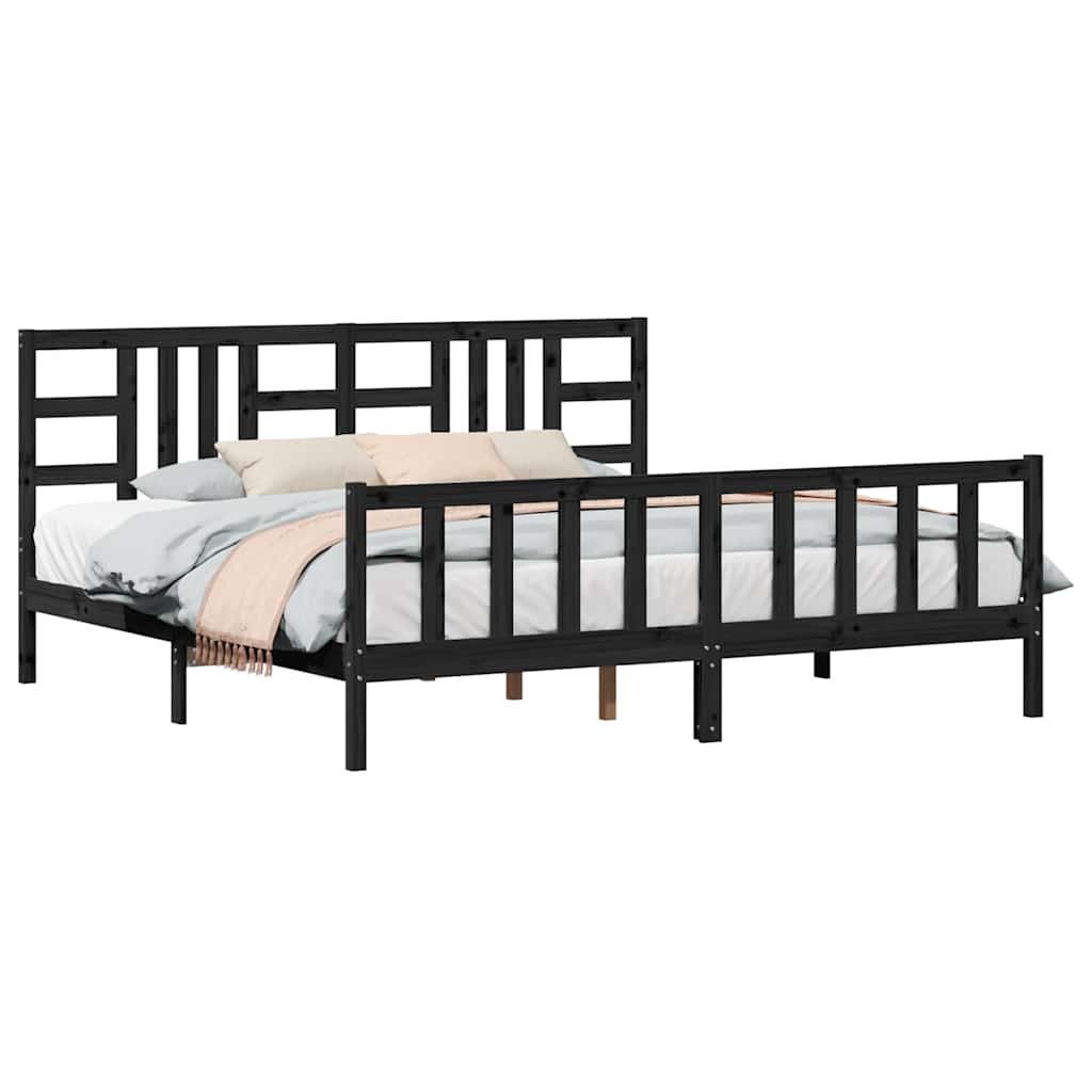 sengeramme med sengegavl 200x200 cm massivt træ sort