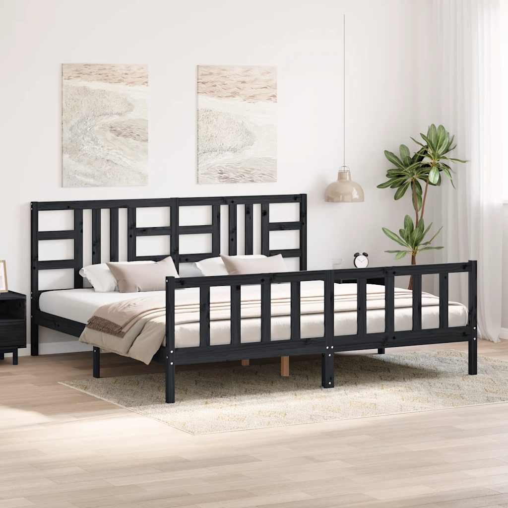 sengeramme med sengegavl 200x200 cm massivt træ sort
