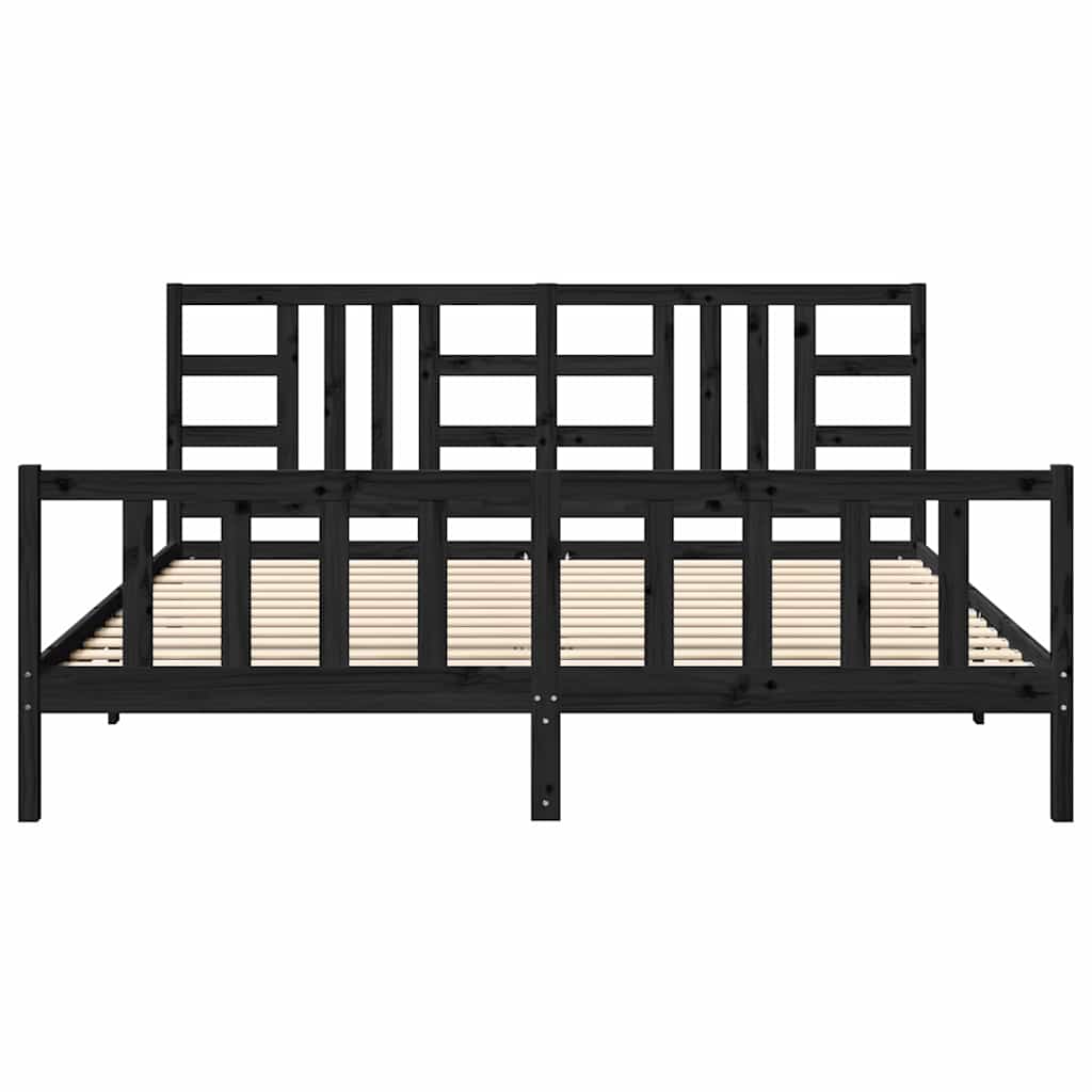 sengeramme med sengegavl 200x200 cm massivt træ sort