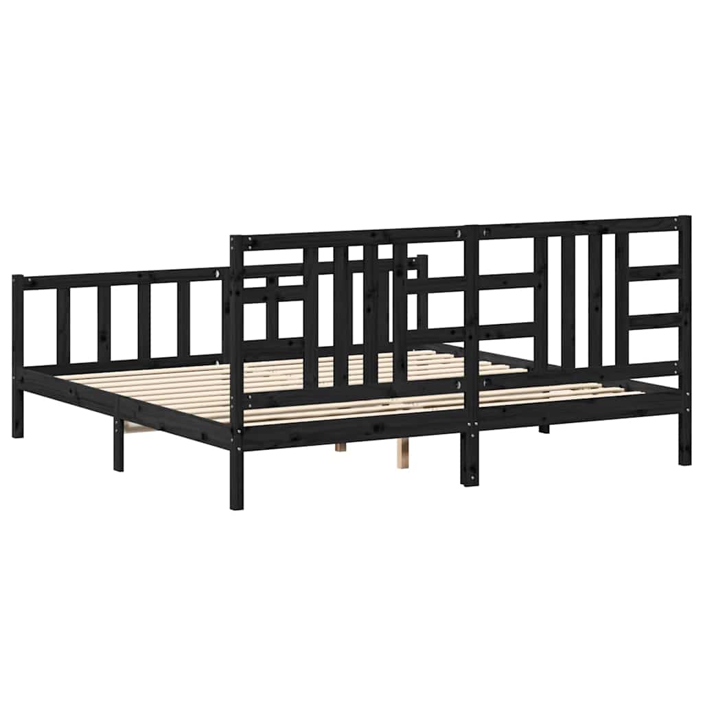 sengeramme med sengegavl 200x200 cm massivt træ sort