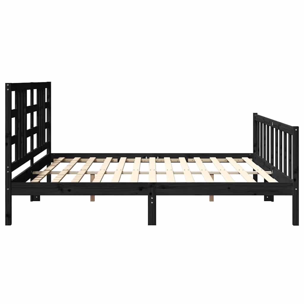 sengeramme med sengegavl 200x200 cm massivt træ sort