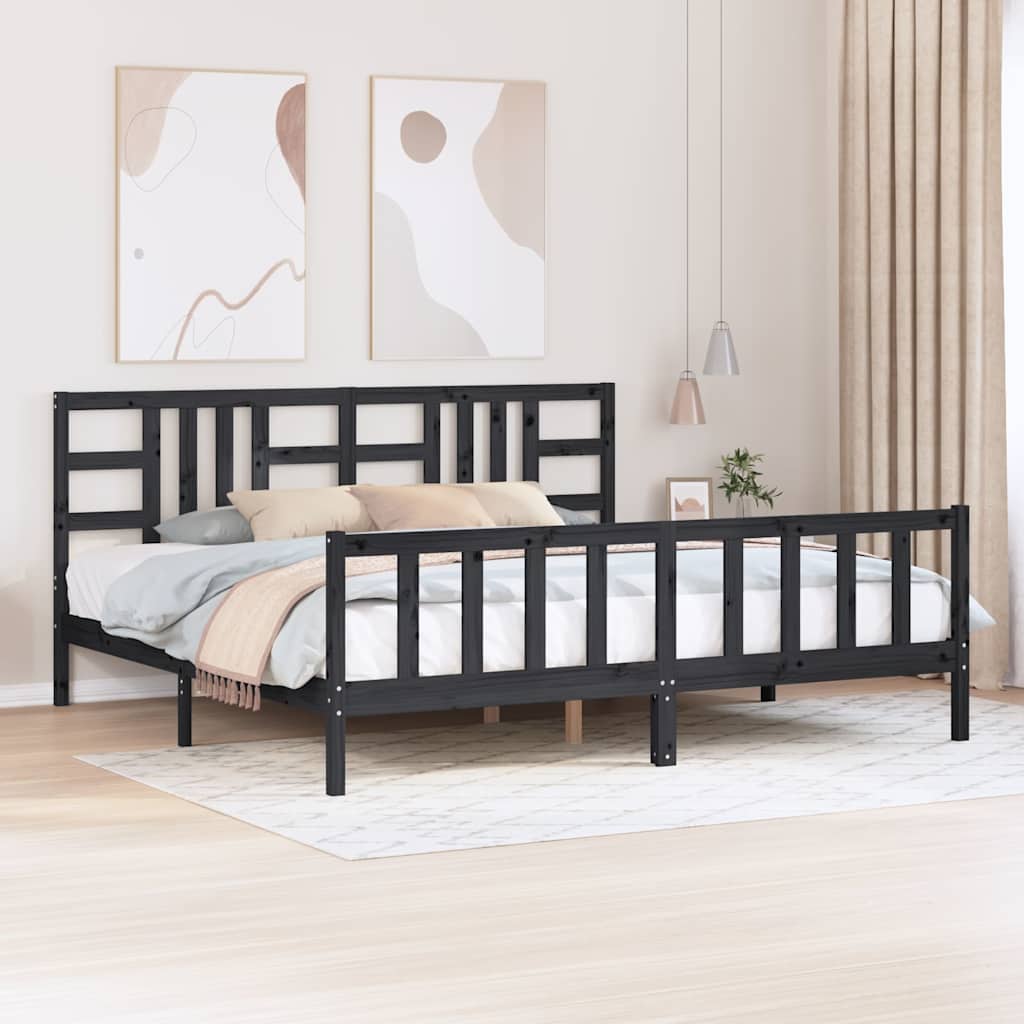 sengeramme med sengegavl 200x200 cm massivt træ sort