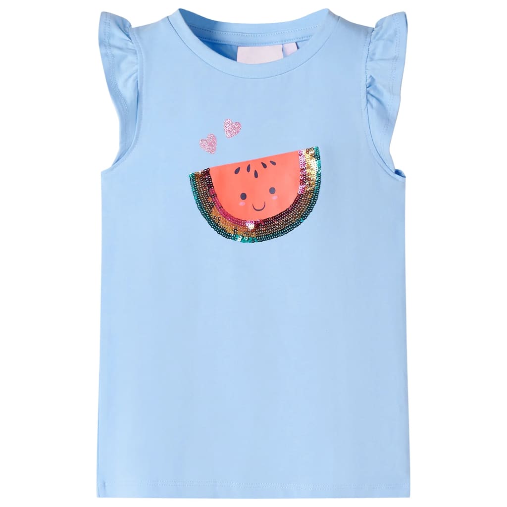 T-shirt til børn str. 128 med flæser lyseblå