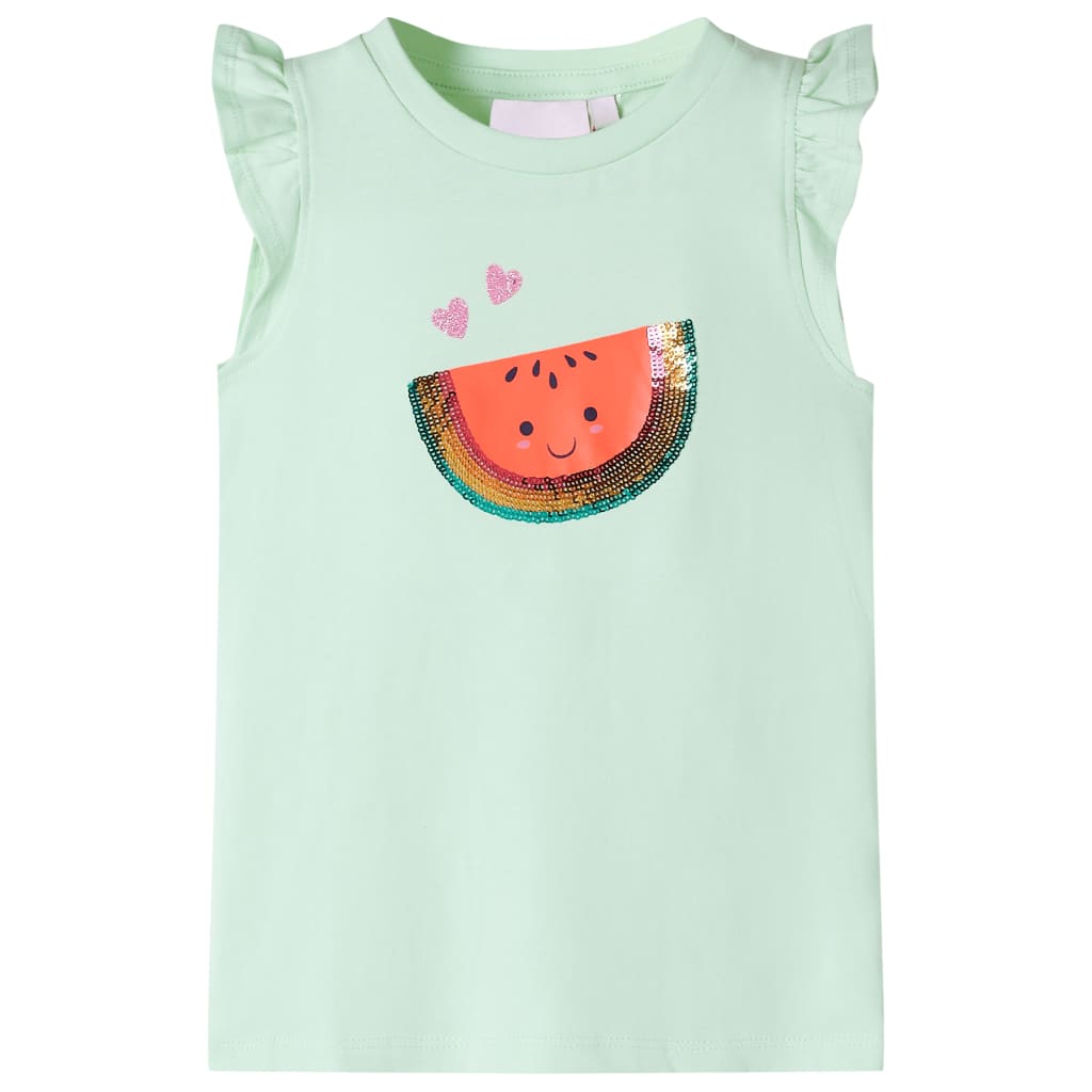 T-shirt til børn str. 128 med flæser lysegrøn