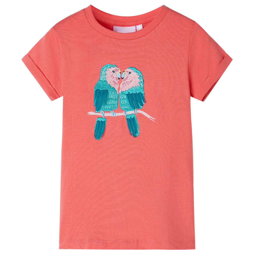 T-shirt til børn str. 116 koralfarvet