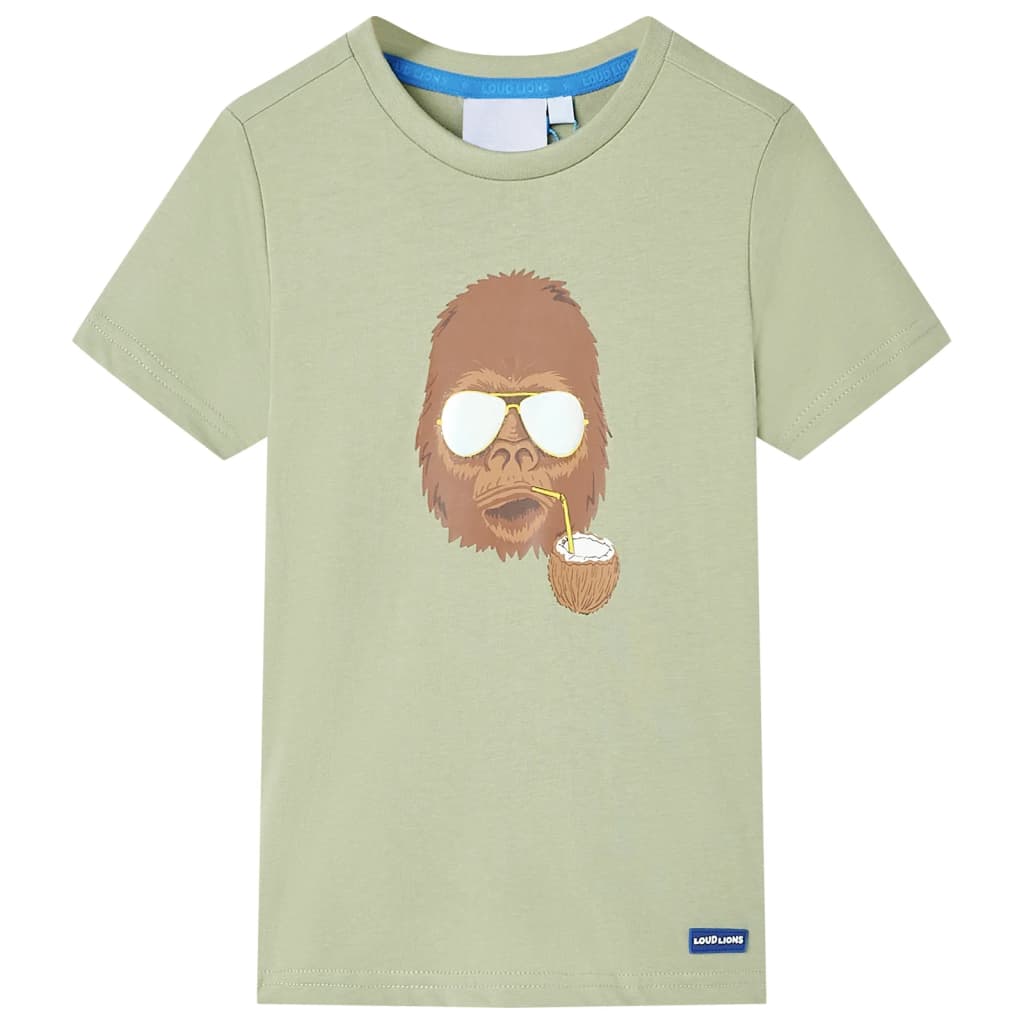 Kortærmet T-shirt til børn str. 116 lys kakifarve