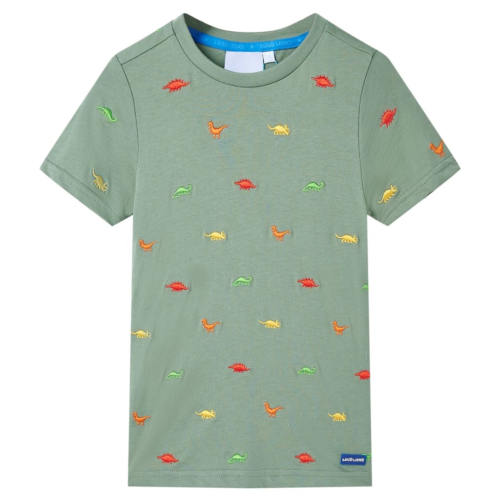 Kortærmet T-shirt til børn str. 116 kakifarvet