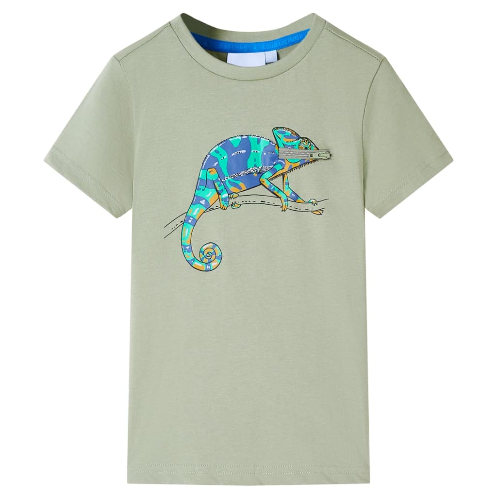 Kortærmet T-shirt til børn str. 116 lys kakifarve